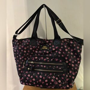 Juicy Couture Black Floral Tote Travel Bag Adjustable Crossbody Strap EUC